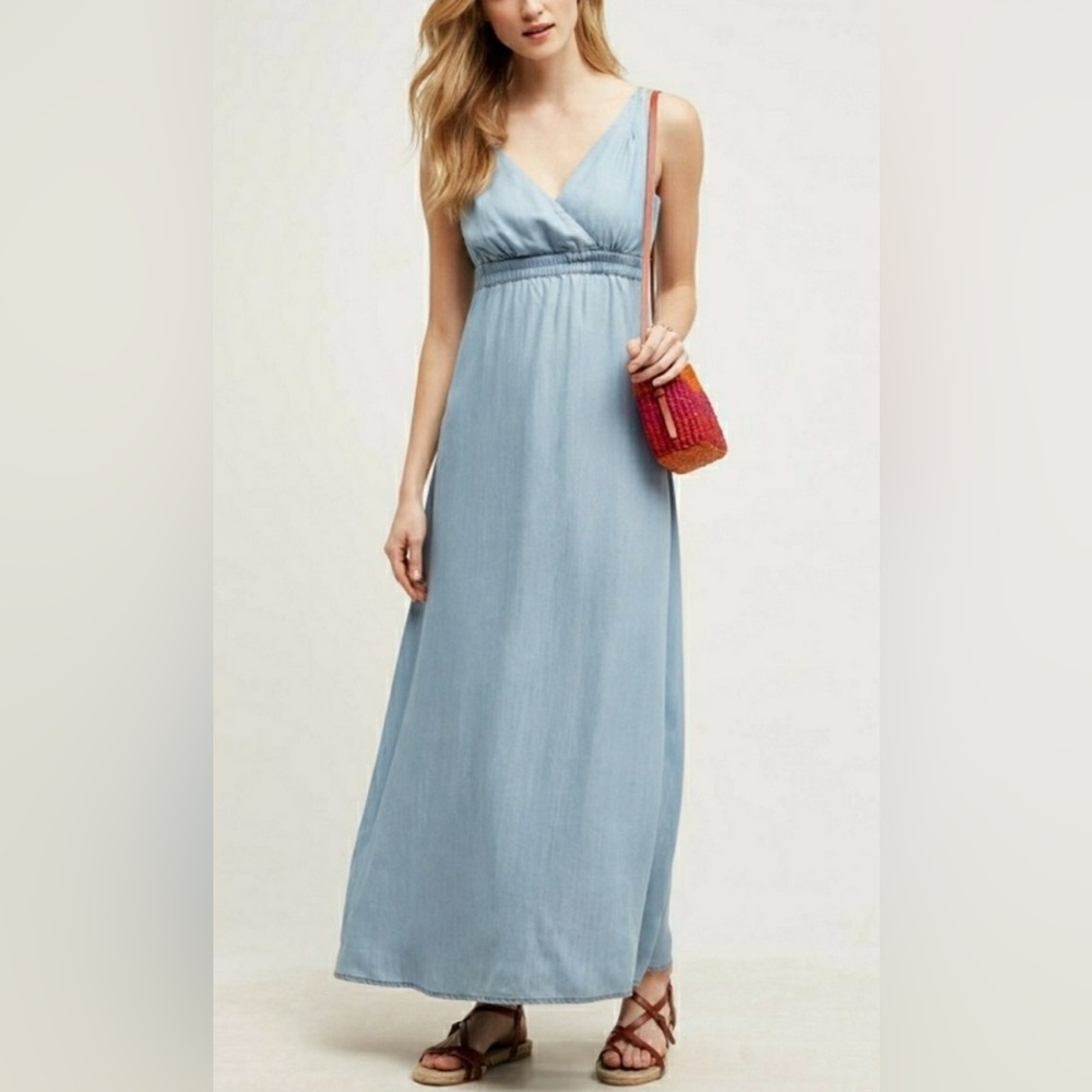 Anthropologie Holding Horses Malpais Maxi Dress in Chambray Blue - Size 8 - Picture 2 of 8